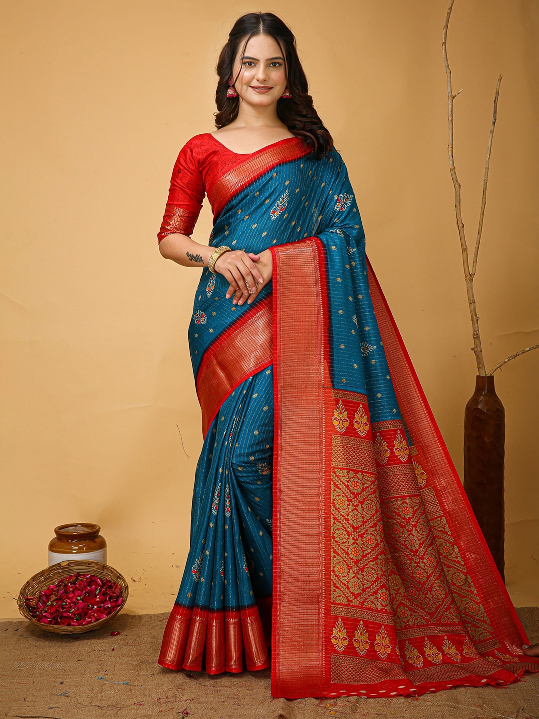 

HI FI NX Woven Design Zari Kanjeevaram Saree, Blue