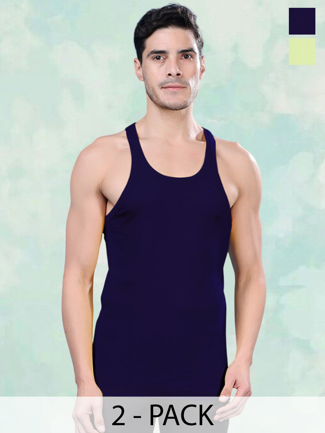 

FBAR Men Pack Of 2 Pure Cotton Gym Innerwear Vests FBCA-05-33, Blue