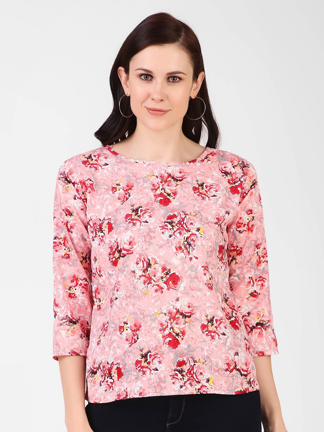 

KASHIAN Floral Printed Round Neck Top, Peach