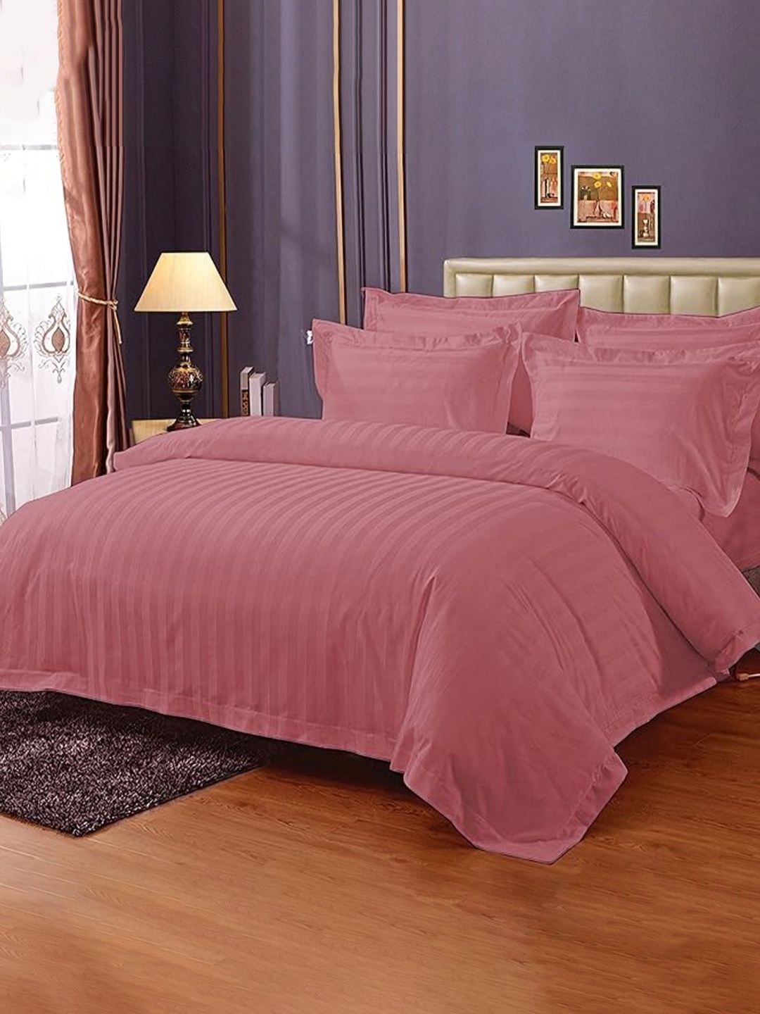 

Enchant Home Platinum Rose Pink Striped Pure Cotton 250 TC King Bedsheet Set 2.74m x 2.74m