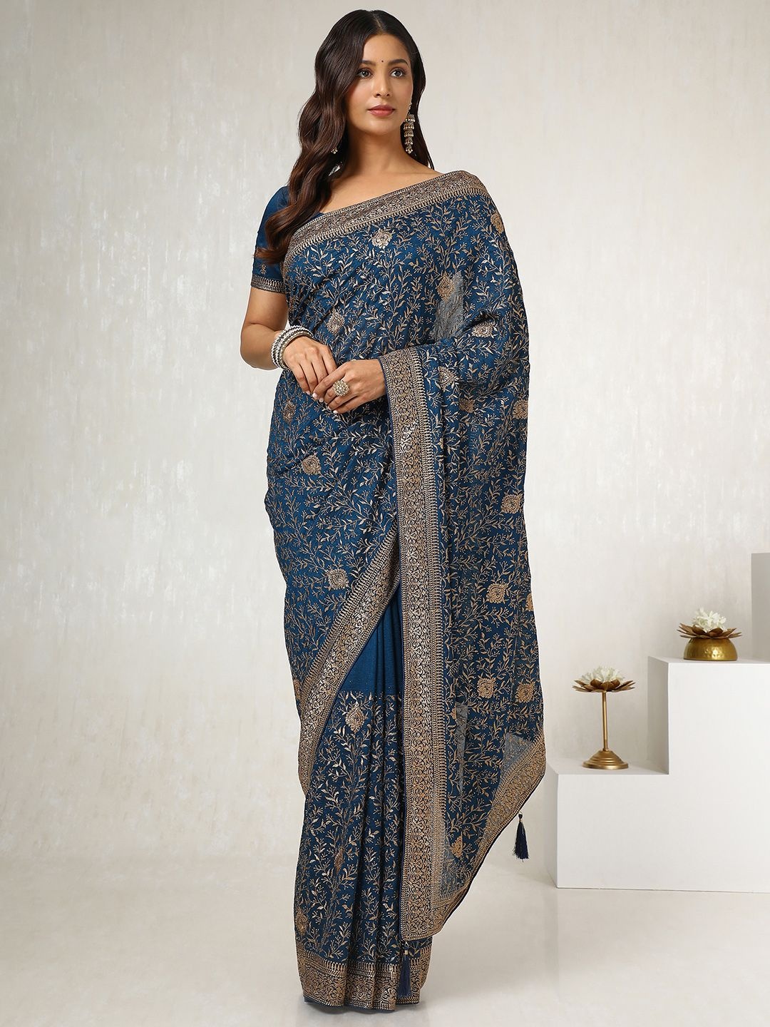 

Soch Embellished Beads and Stones Tussar Saree, Blue