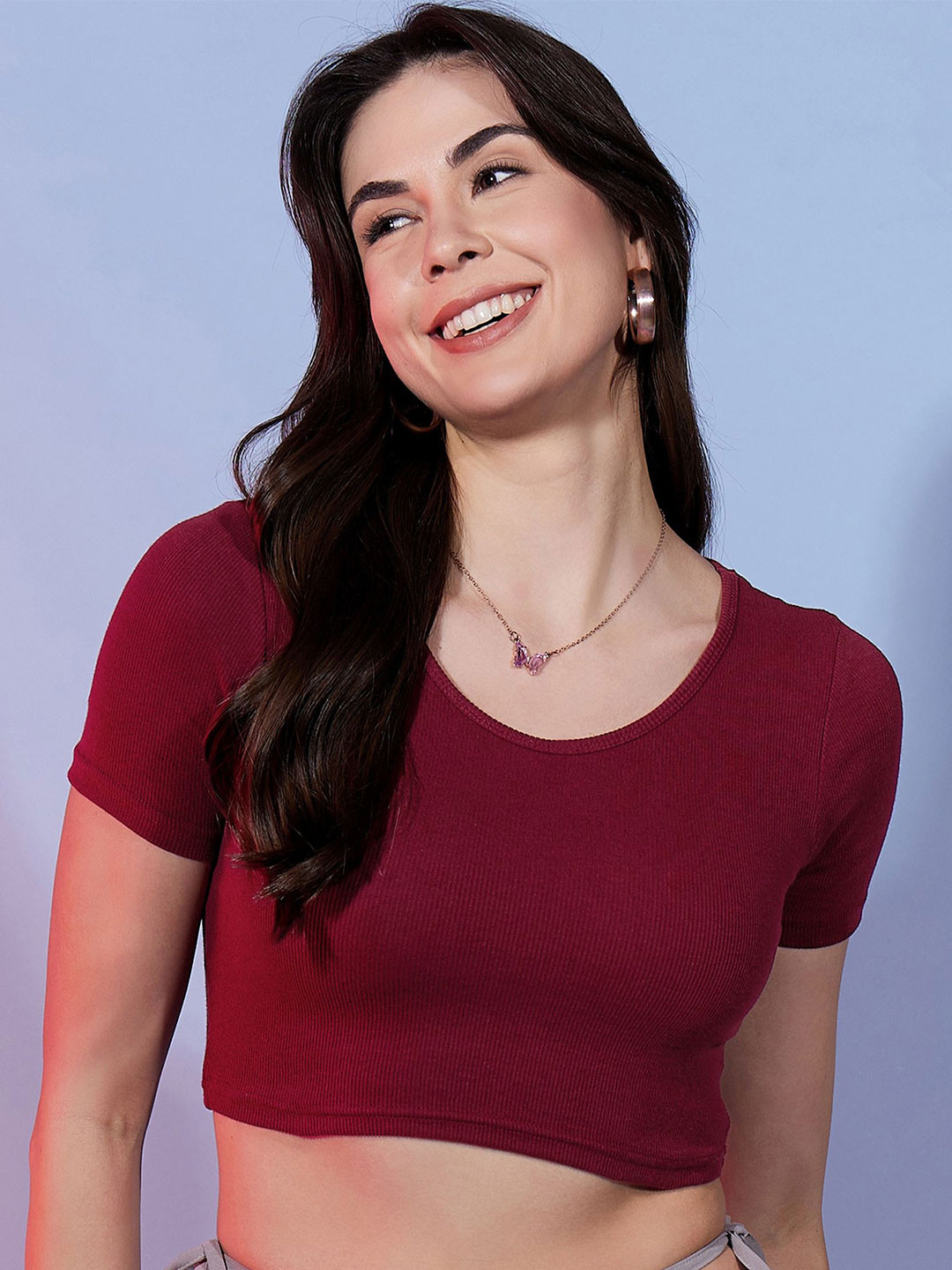 

DressBerry Women Round Neck Tank Crop Top, Maroon