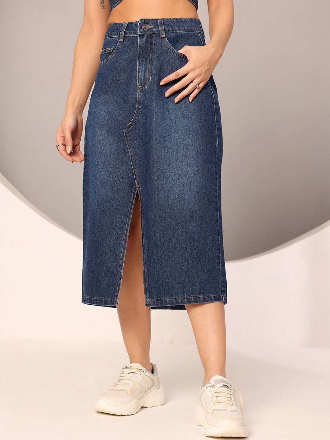 

DOLCE CRUDO Denim A-Line Midi Skirt, Blue