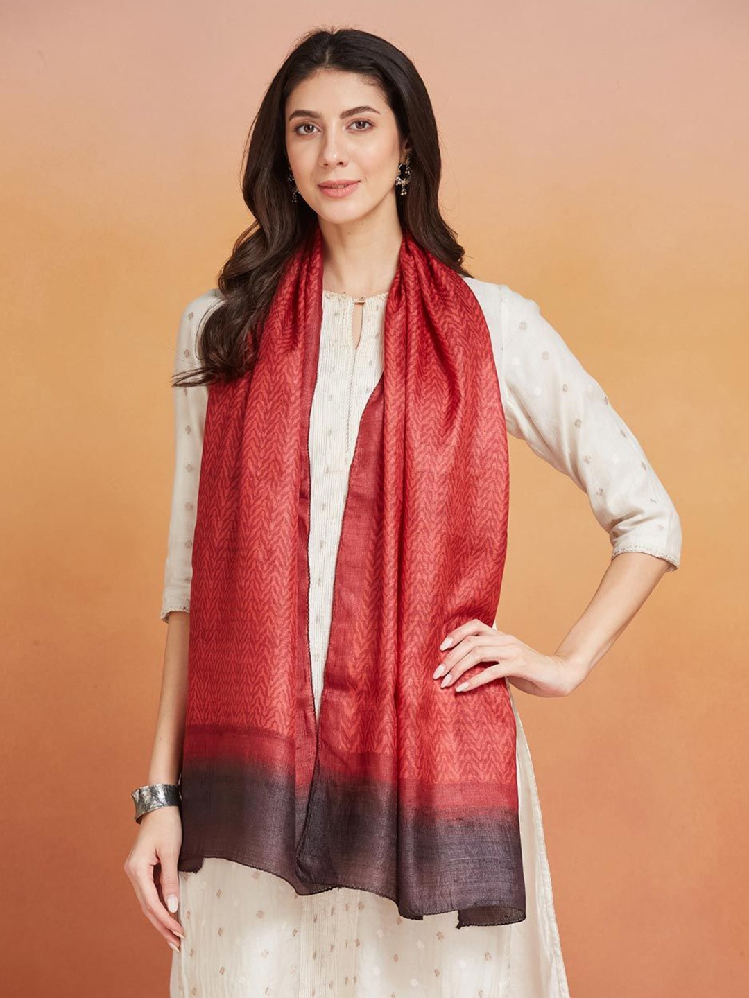 

Fabindia Women Printed Silk Stole, Maroon