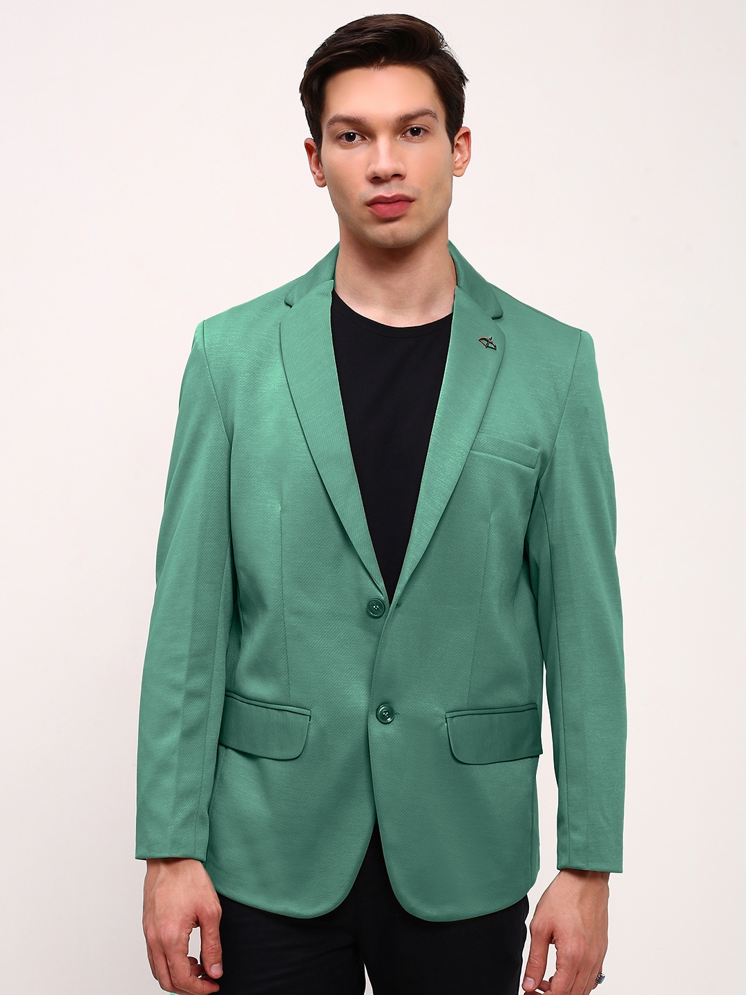 

SHOWOFF Notched Lapel Collar Cotton Singel-Breasted Blazer, Green