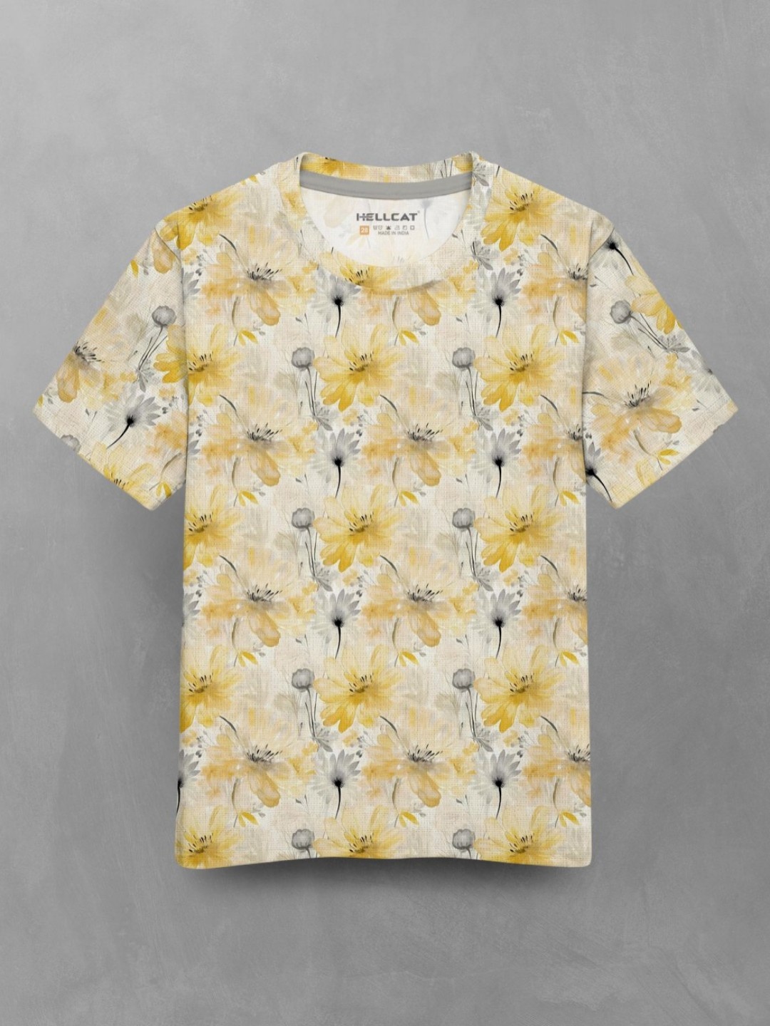 

HELLCAT Boys Floral Printed Round Neck T-shirt, Beige