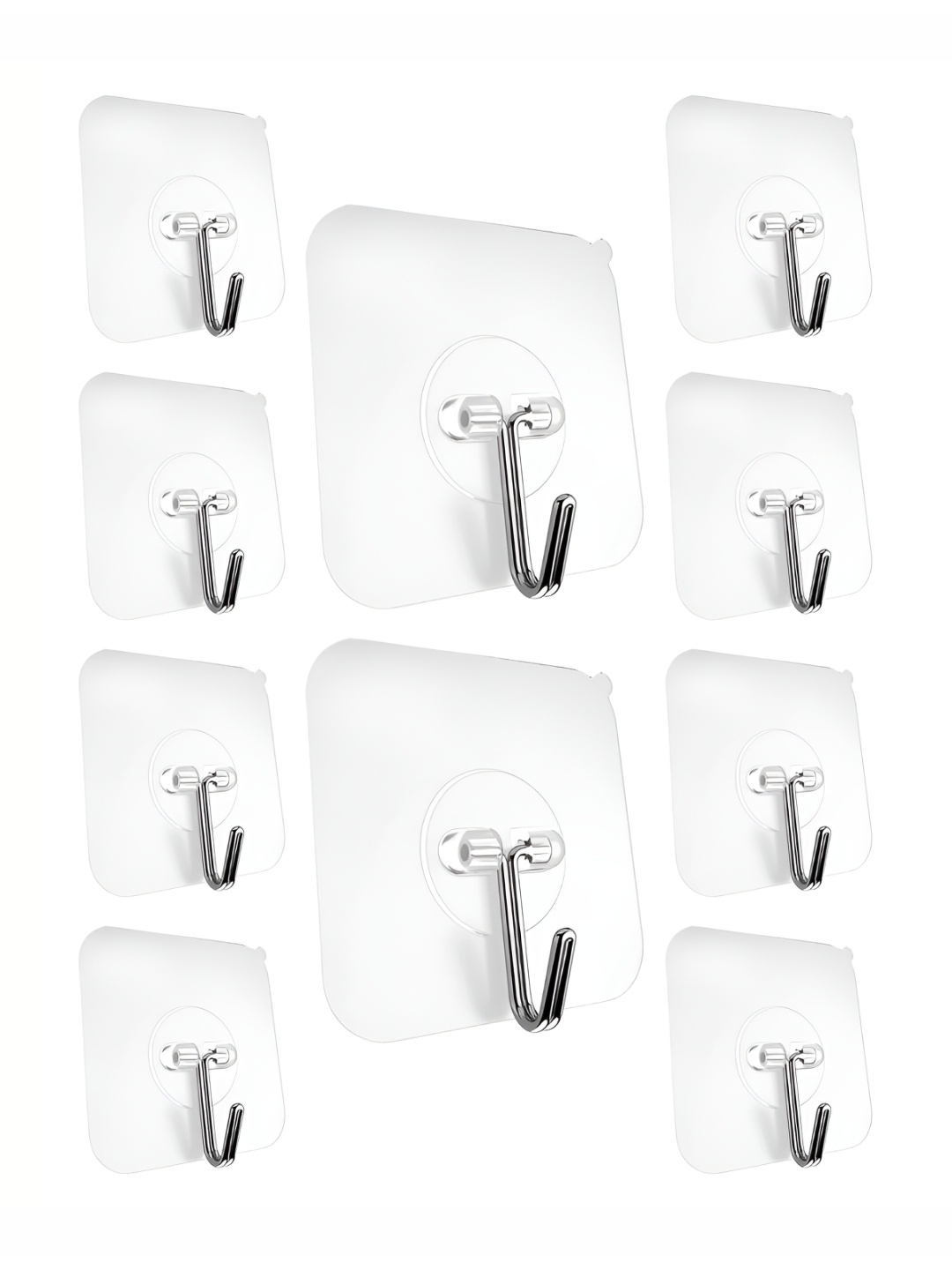 

Bedspun Silver-Toned and Transparent 10 Pieces Waterproof Adhesive Sticker Hooks