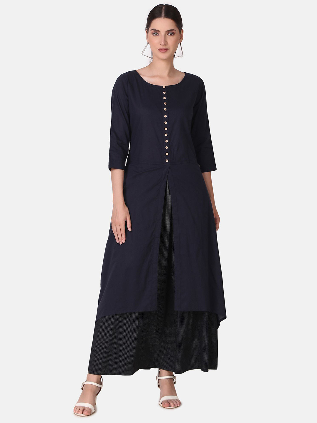 

Pose india Women Pure Cotton Maxi Dress, Navy blue
