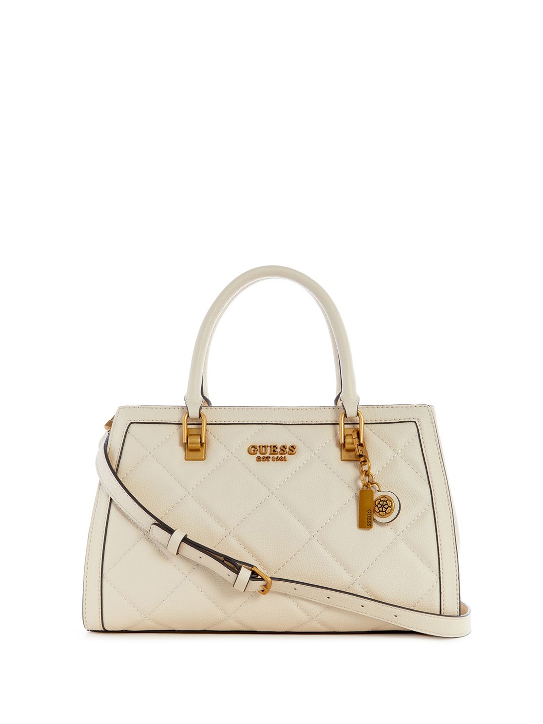 

GUESS Textured PU Structured Satchel with Quilted, Beige