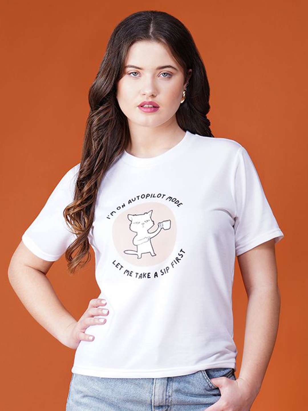 

Lagashi Women Graphic Printed Round Neck Cotton T-shirt, White