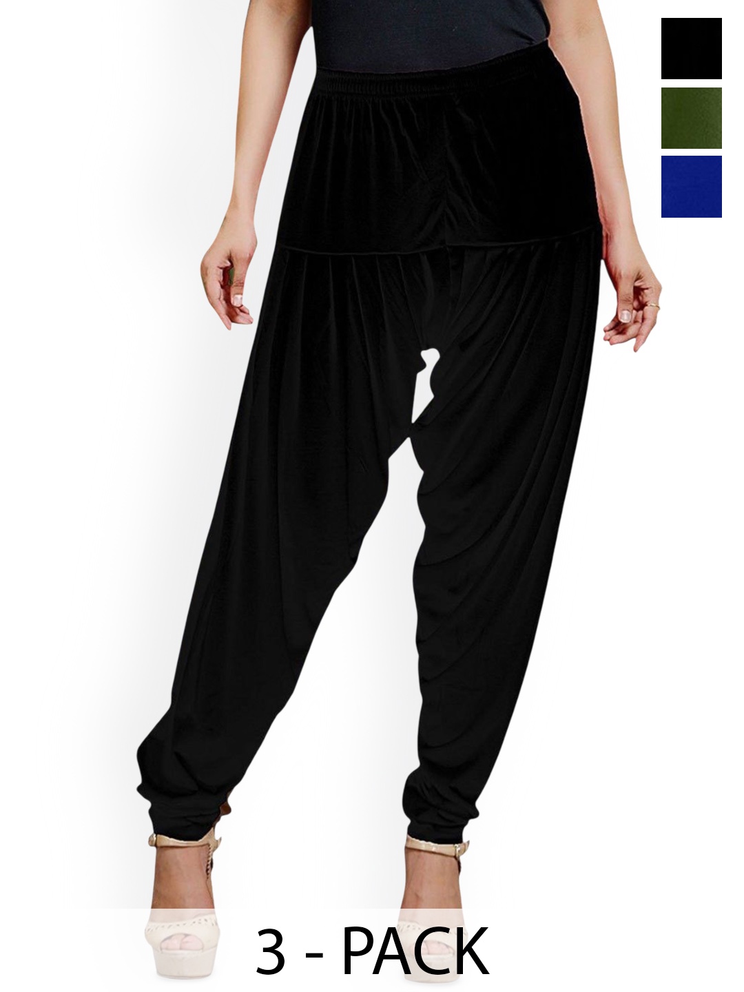 

AFRA GARMENTS Women Pack Of 3 Loose Fit Mid Rise Patiala, Blue