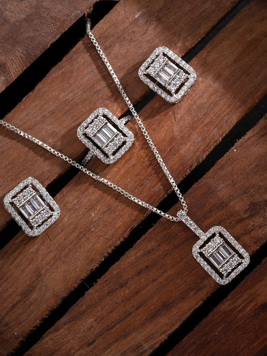 

PANASH Silver-Plated Cubic Zirconia Studded Jewellery Set