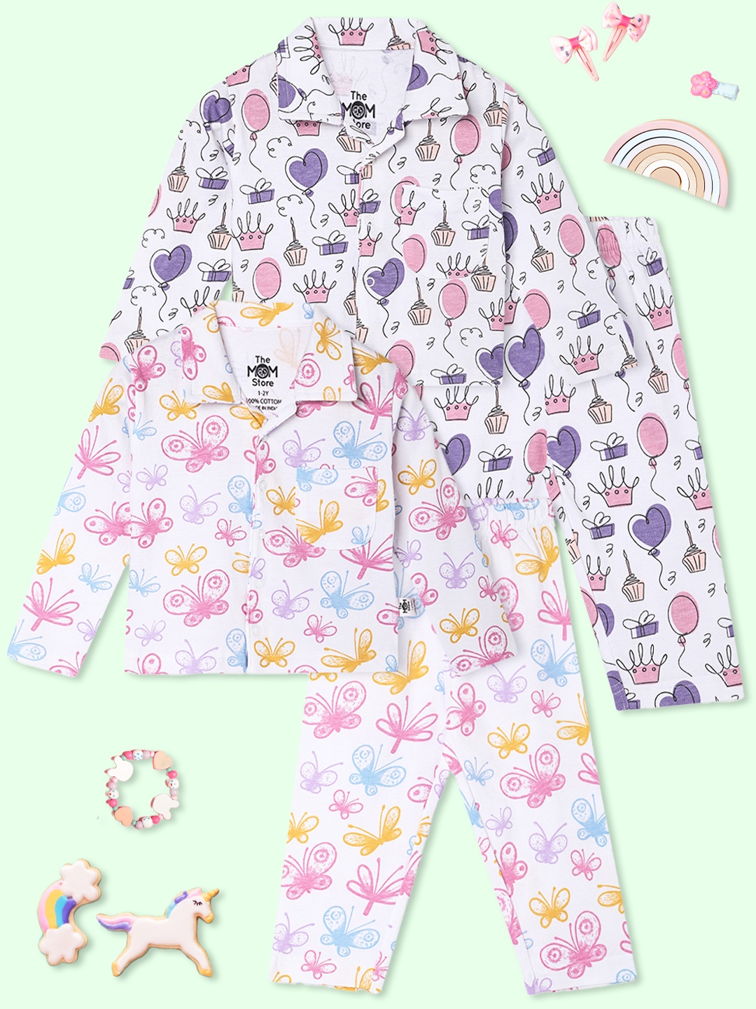 

The Mom Store Kids Printed Night suit, White