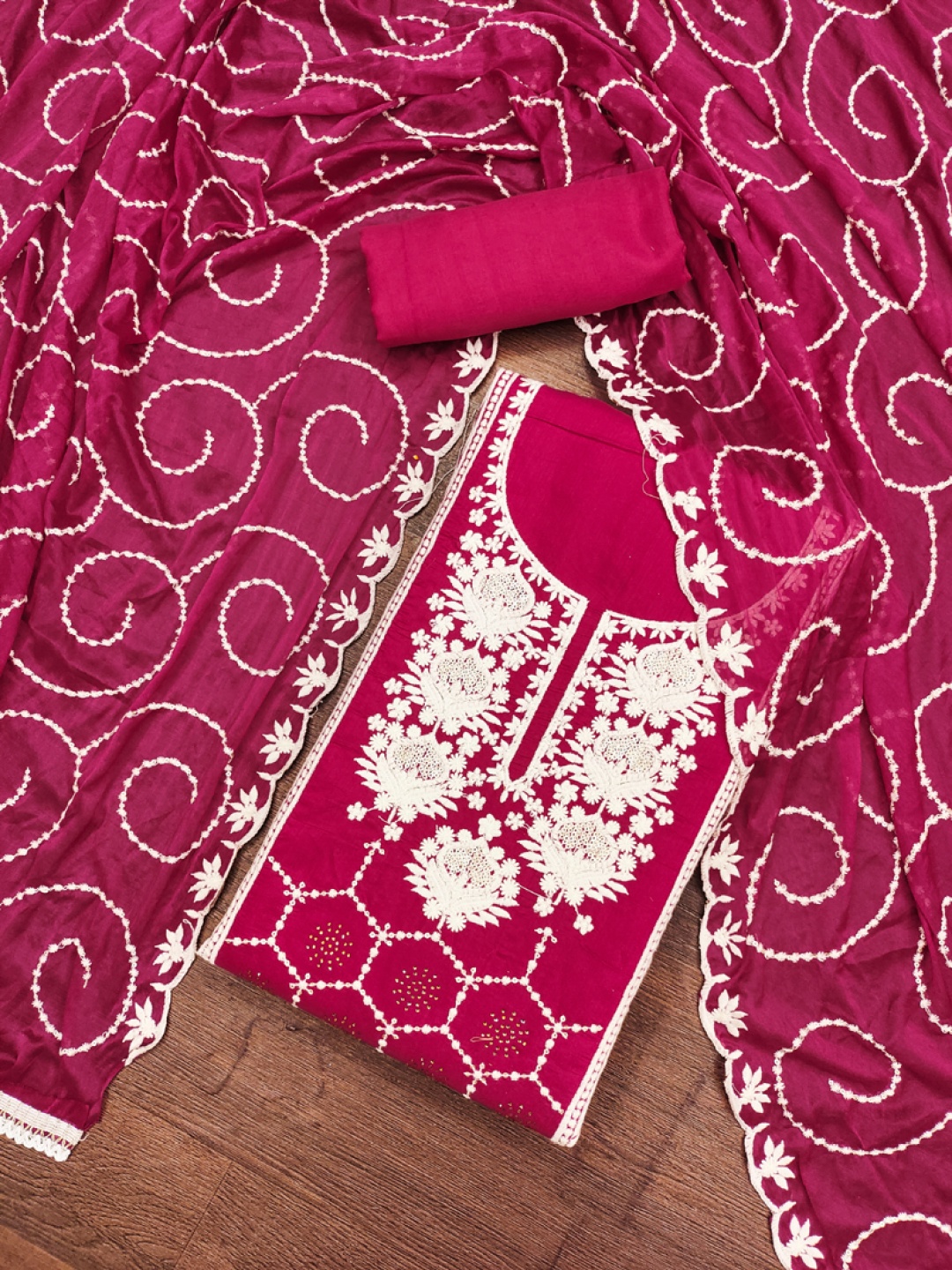 

ASISA Floral Embroidered Sequinned Unstitched Dress Material, Magenta