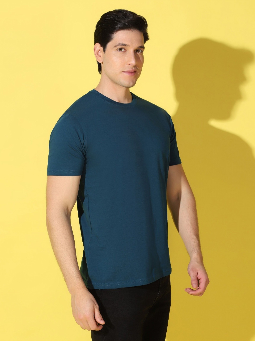 

WOOSTRO Men Solid Round Neck Cotton Slim Fit T-shirt, Blue