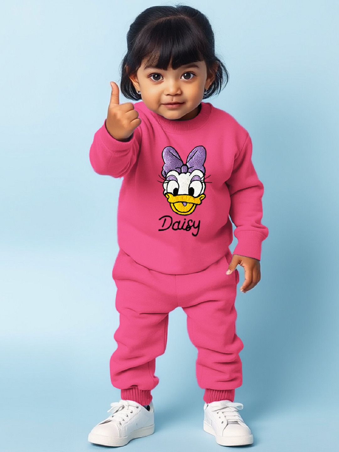 

Disney By Miss and Chief Girls Daisy Duck Printed Pure Wool Sweatshirt With Joggers, Pink