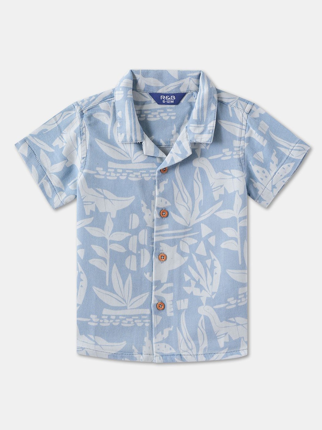 

R&B Boys Cuban Collar Floral Printed Cotton Casual Shirt, Blue