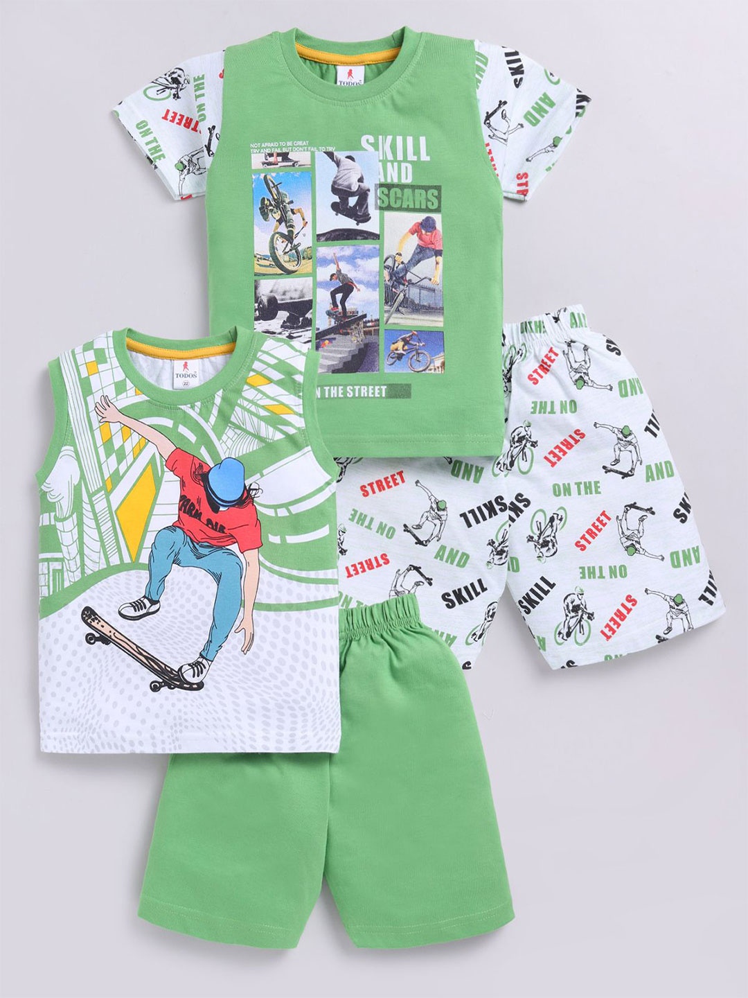

Annie Infant Typography Printed Pure Cotton T-shirt With Shorts, Green