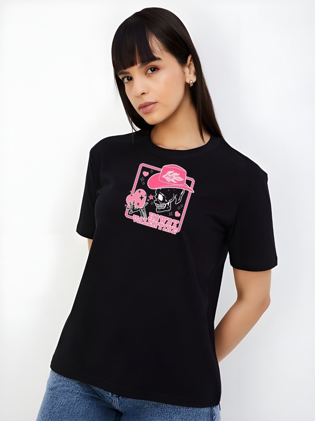 

Moda Rapido Women Graphic Printed Round Neck Cotton T-shirt, Black