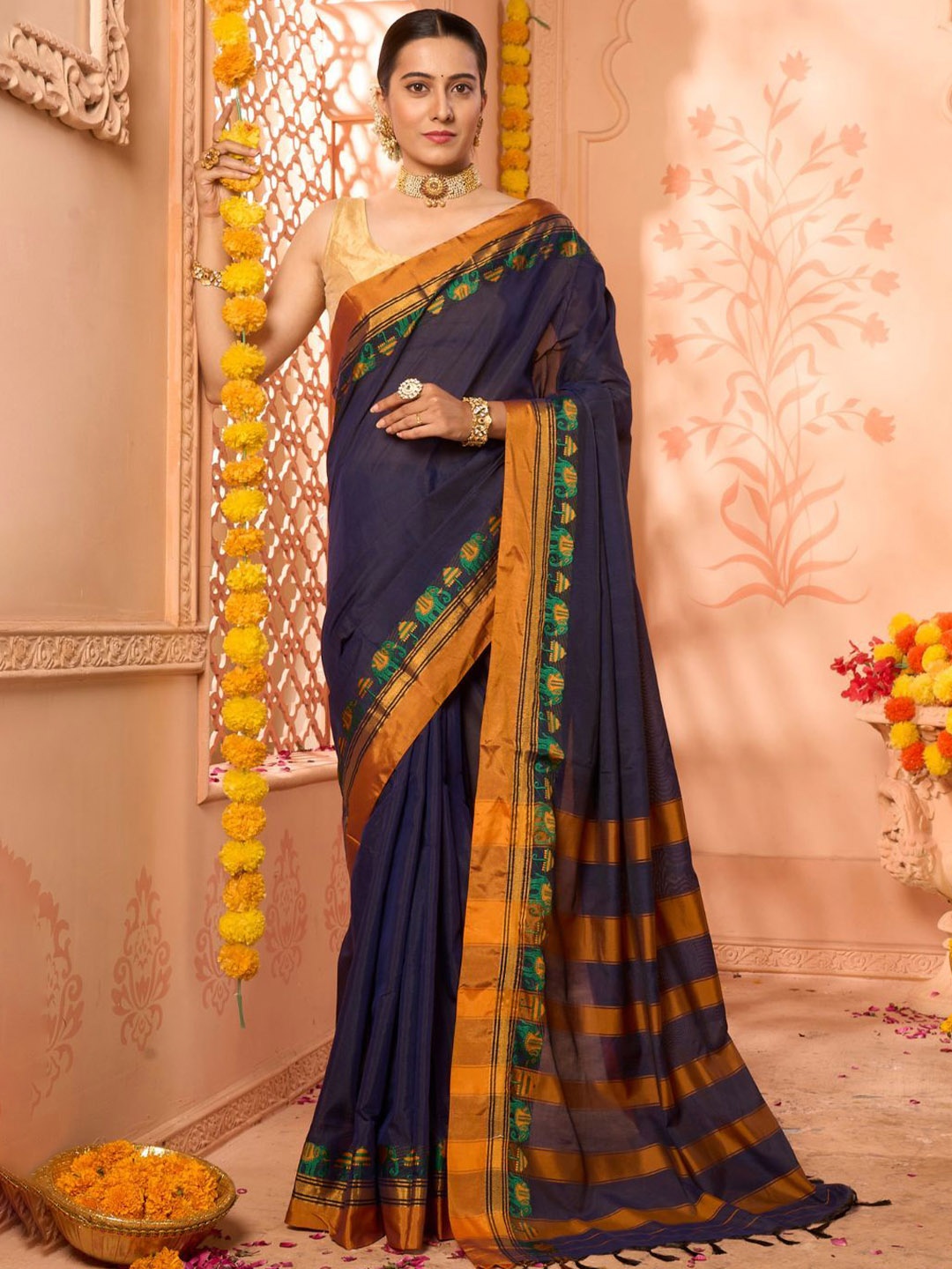 

NITARAA Woven Design Zari Ilkal Saree, Blue