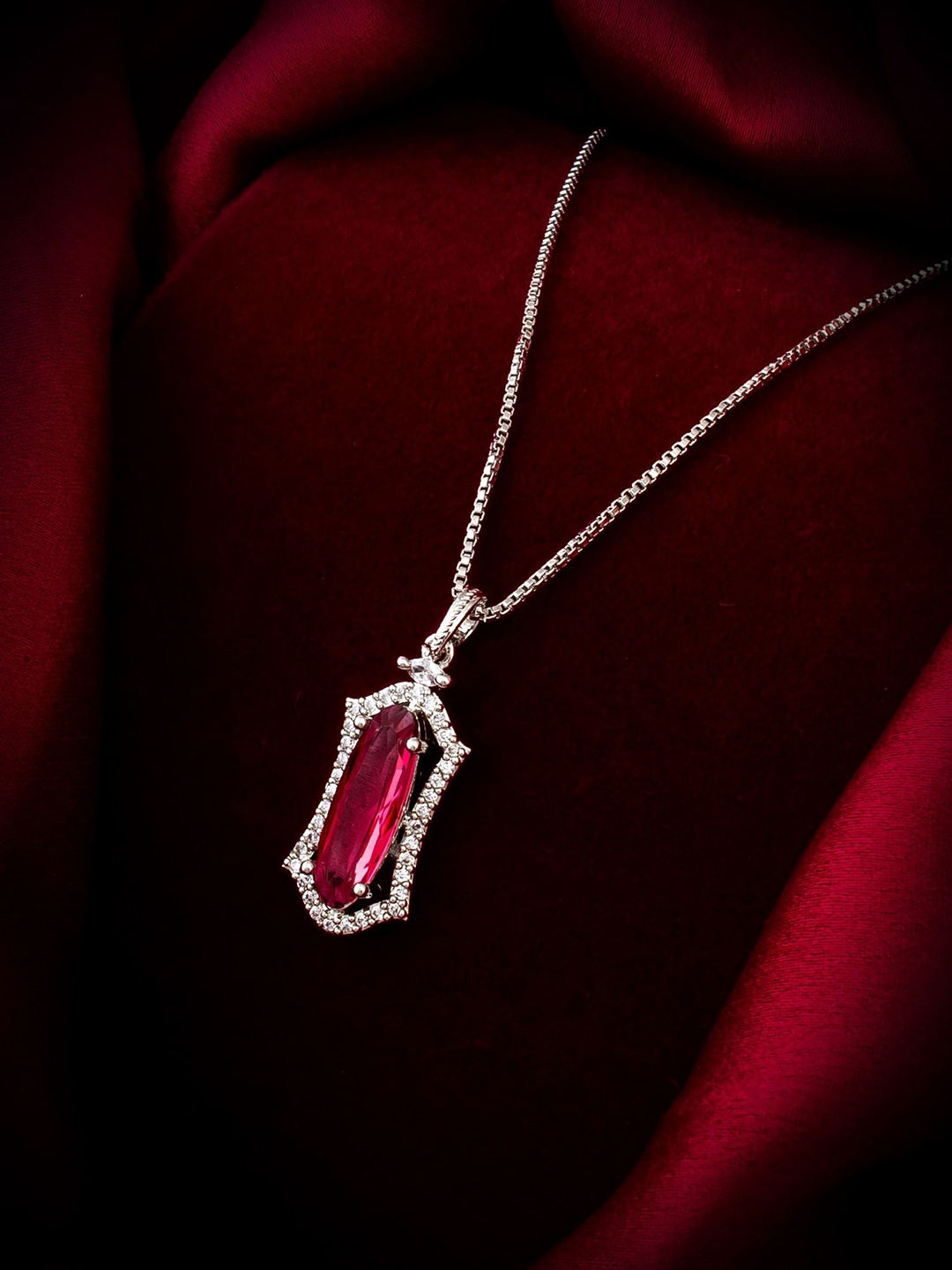 

aadita Square Artificial Stones Studded Pendants With Chains, Silver