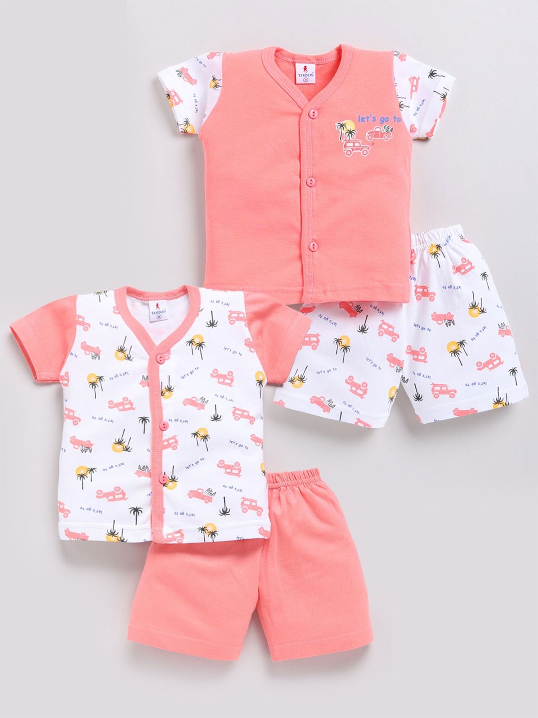 

Annie Infant Boys Set Of 2 Cartoon Printed Pure Cotton T-shirt With Shorts, White