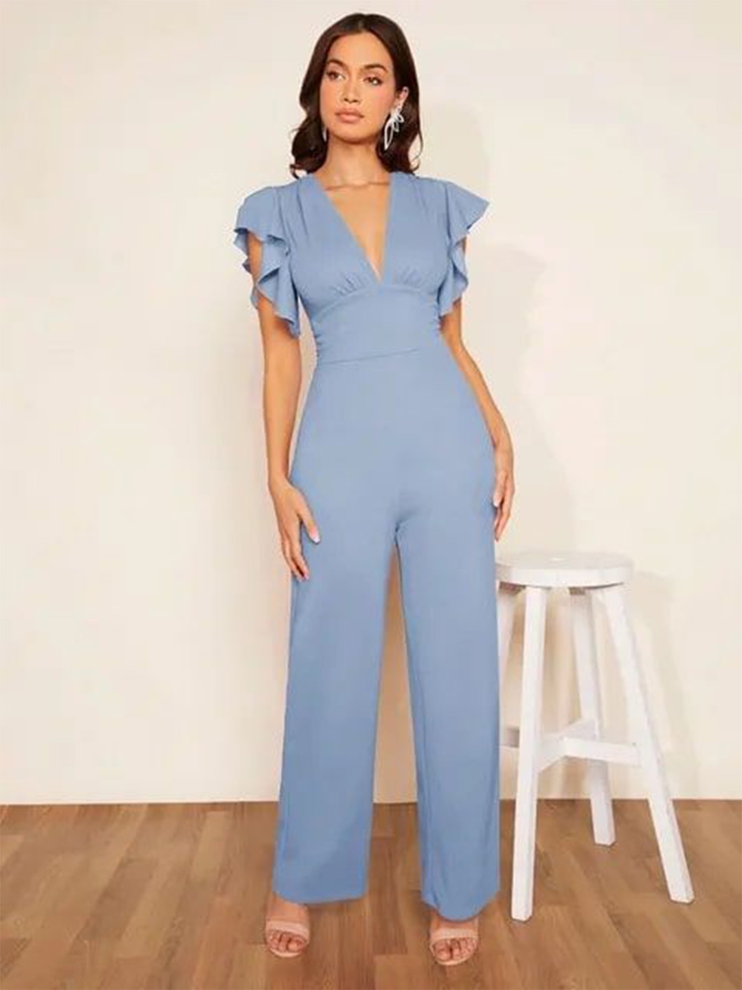 

classy fashion Women V-Neck Basic Jumpsuit, Blue