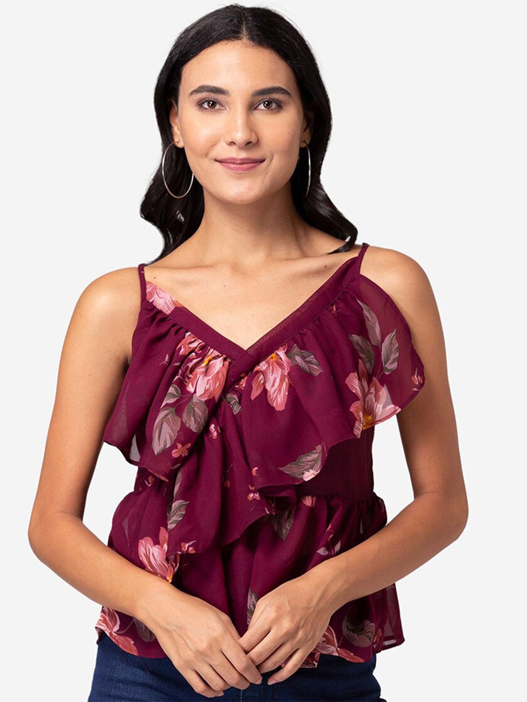 

DressBerry Embellished Georgette Tiered Top, Maroon