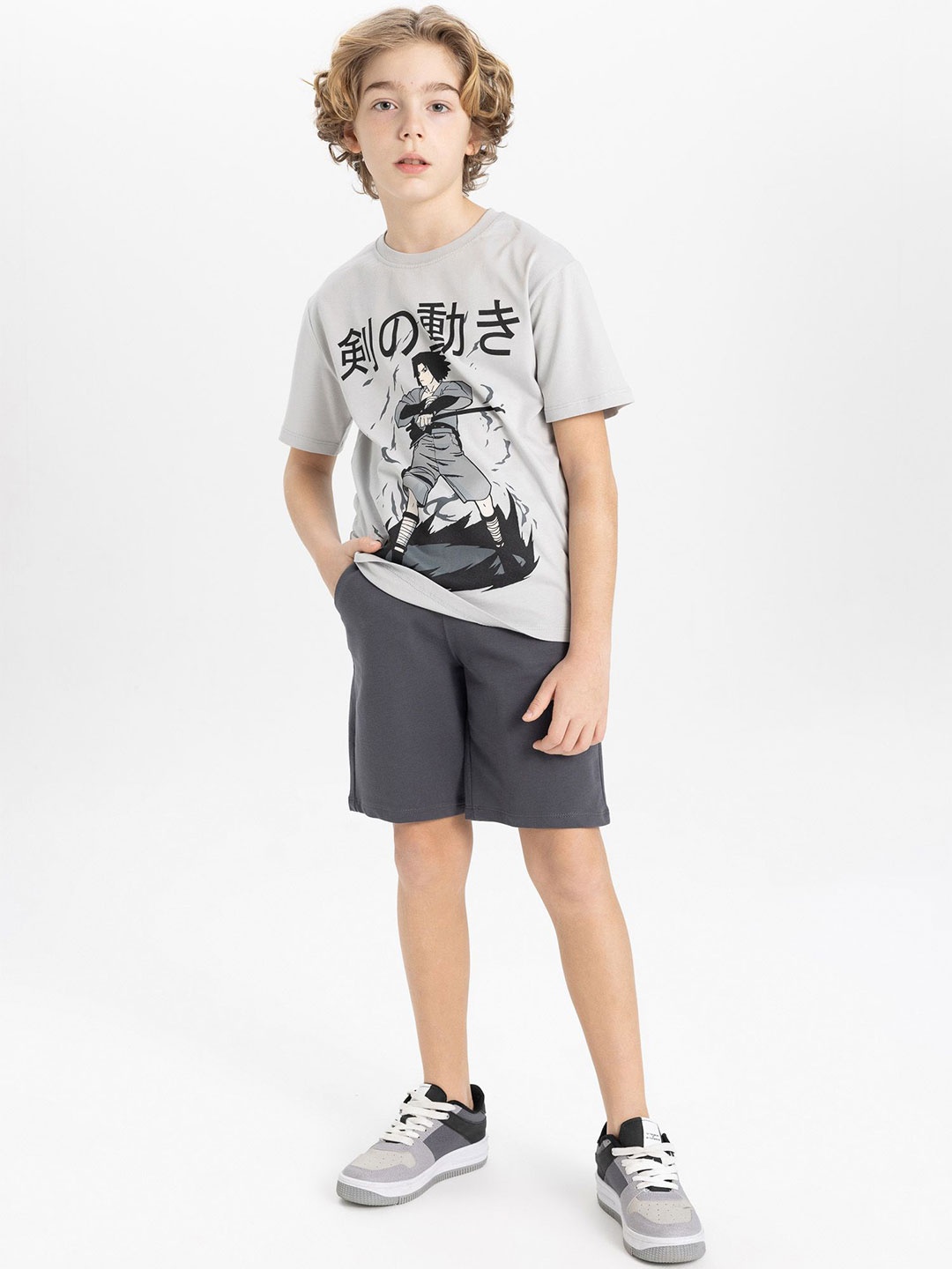 

DeFacto Boys Printed T-shirt with Shorts, Grey