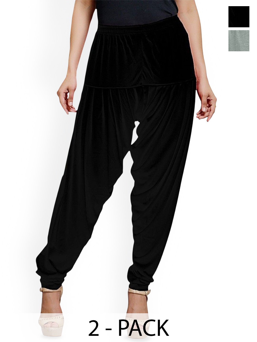 

AFRA GARMENTS Women Pack Of 3 Mid-Rise Loose-Fit Patiala, Black