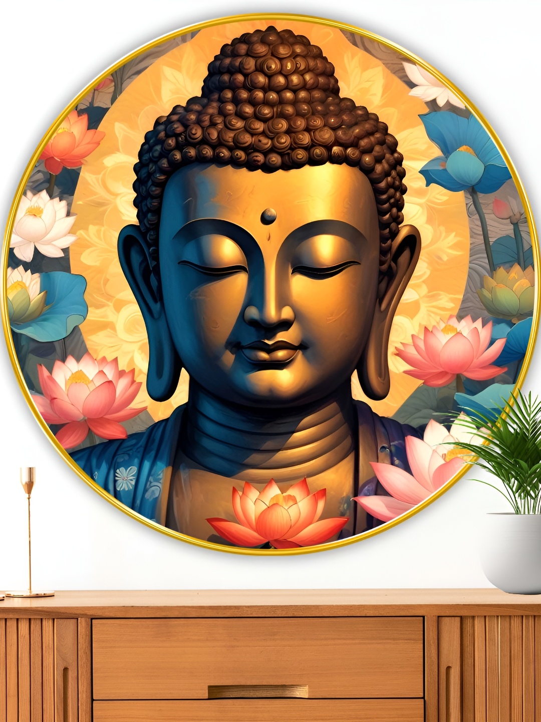 

Myntra Elegant Homes Blue & Beige Buddha Religious Canvas Wall Art