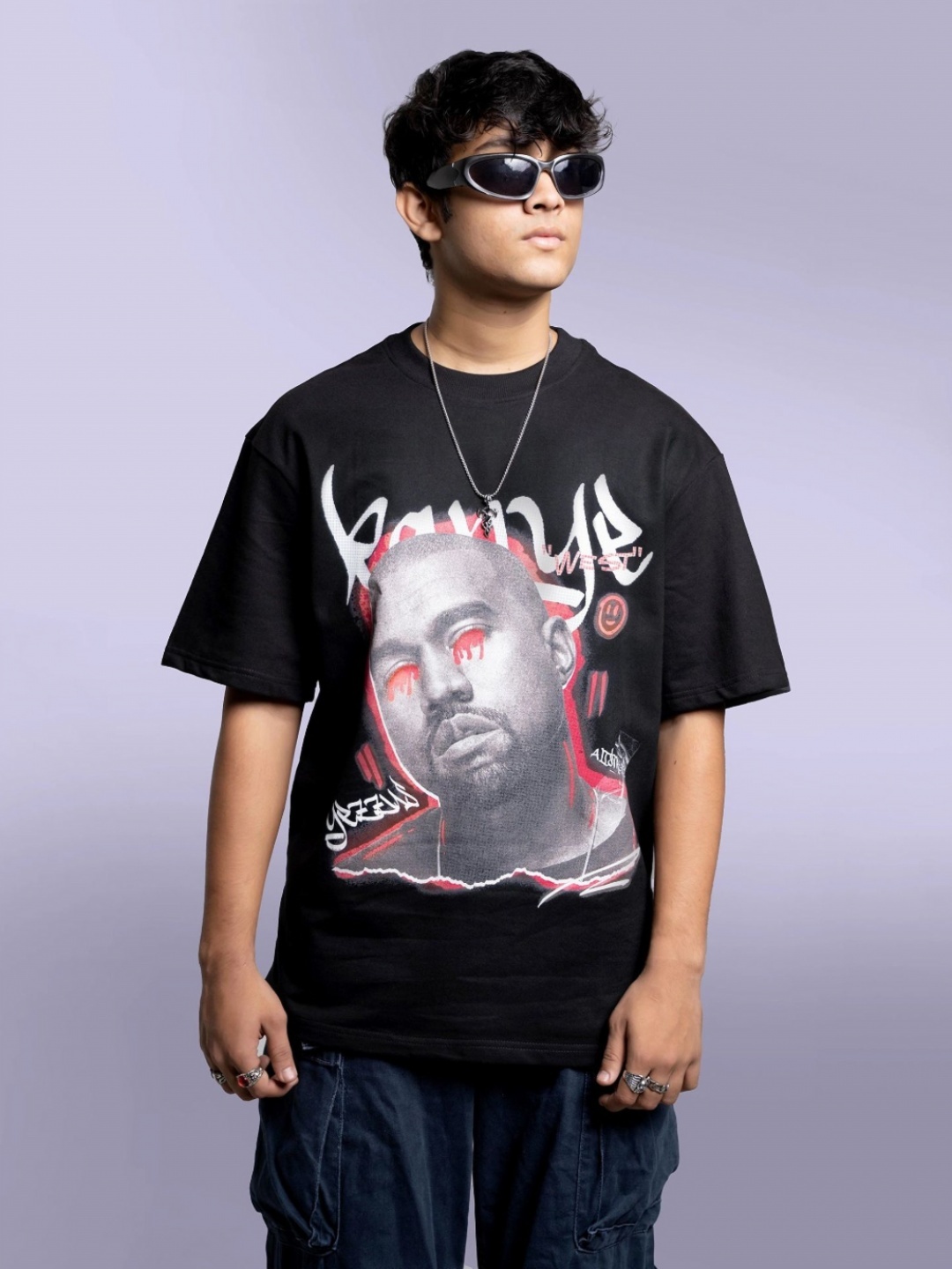 

Altstreetz Men Graphic Printed Round Neck Cotton Oversized T-shirt, Black