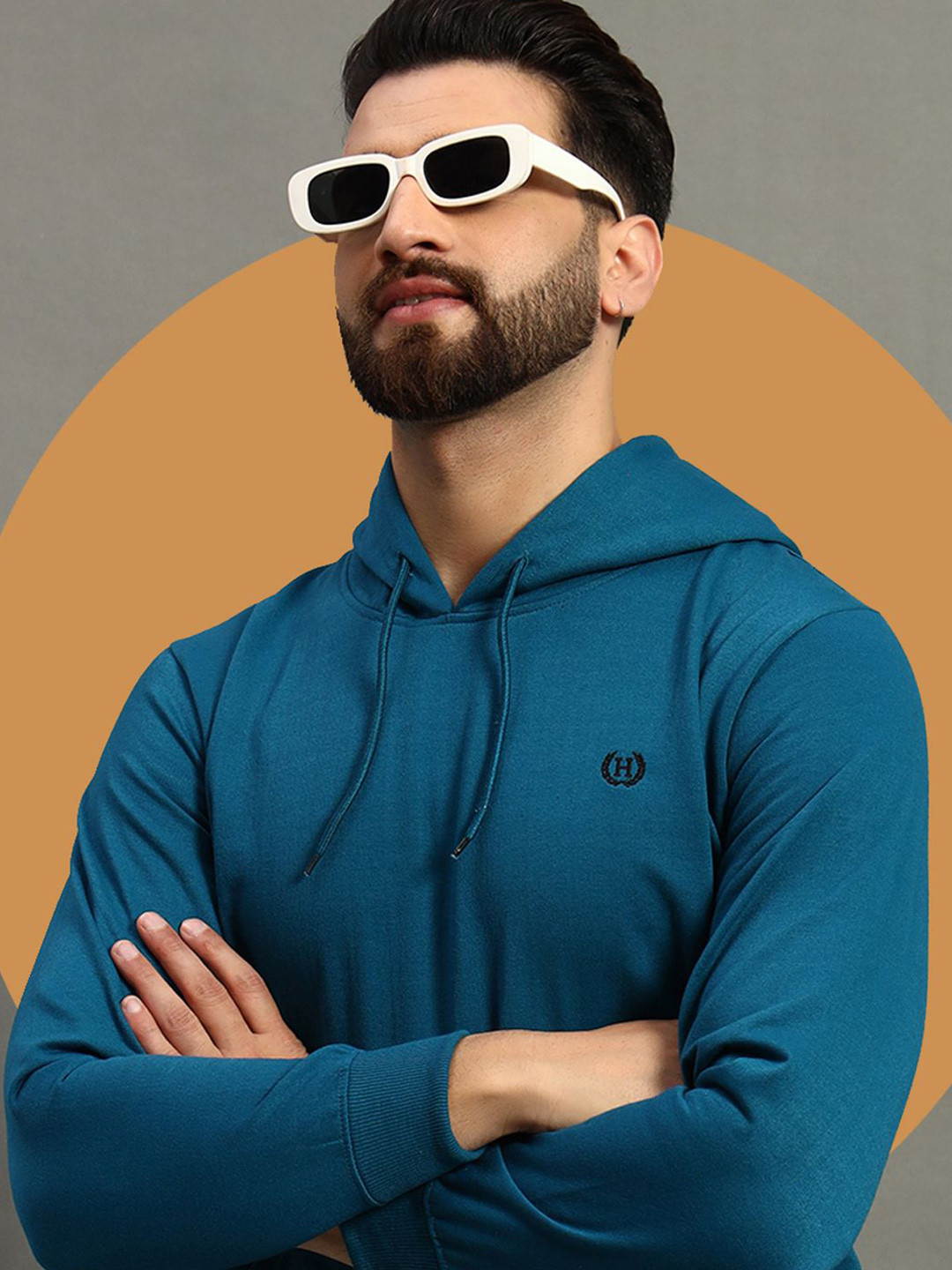 

HUSHBUCKS Men Hooded Sweatshirt, Teal