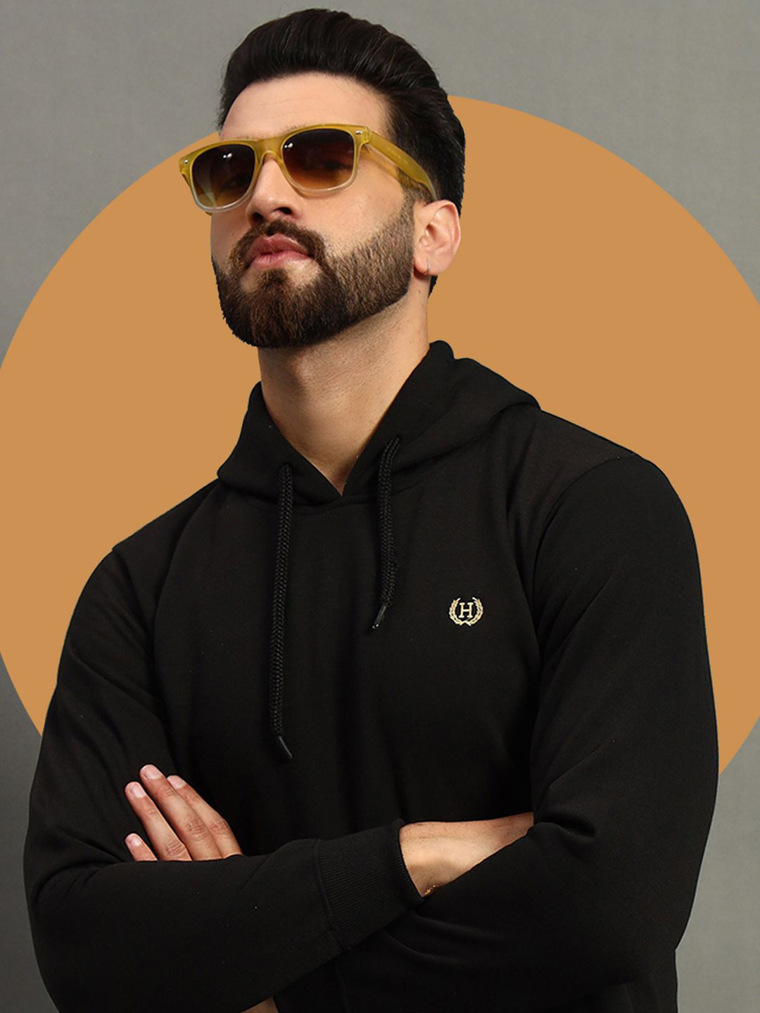 

HUSHBUCKS Men Hooded Pure Cotton Sweatshirt, Black