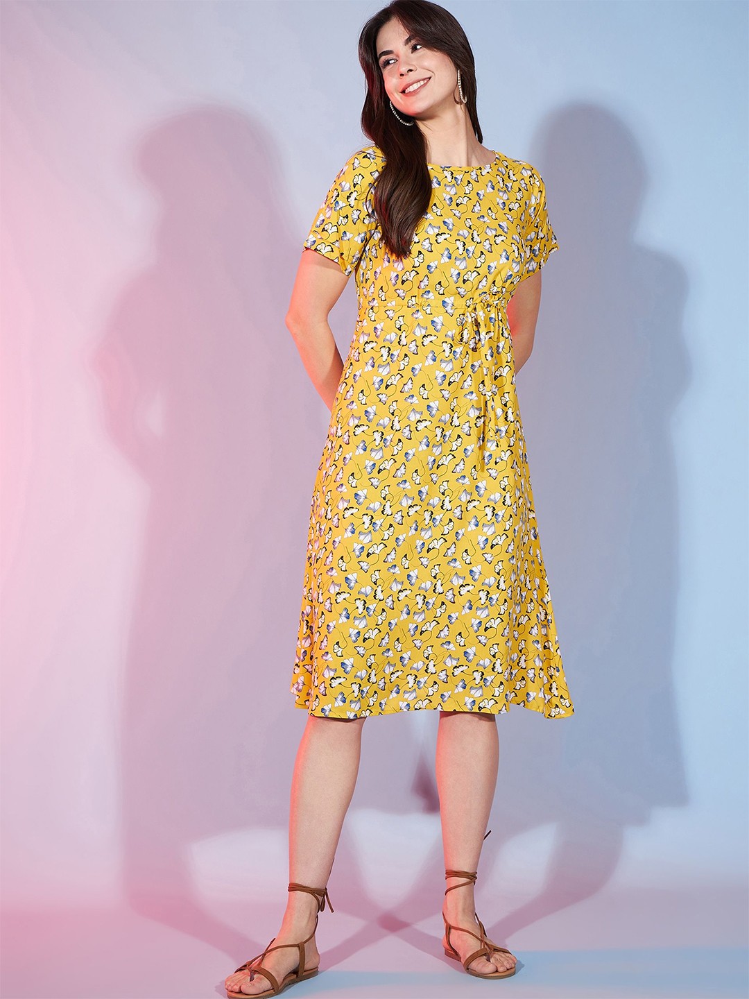 

DressBerry Floral Print Fit & Flare Midi Dress, Yellow