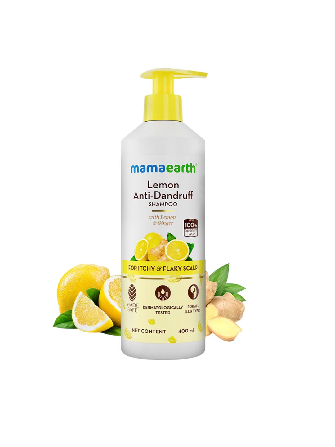 

Mamaearth Lemon Anti-Dandruff Shampoo With Ginger - 400 ml, White