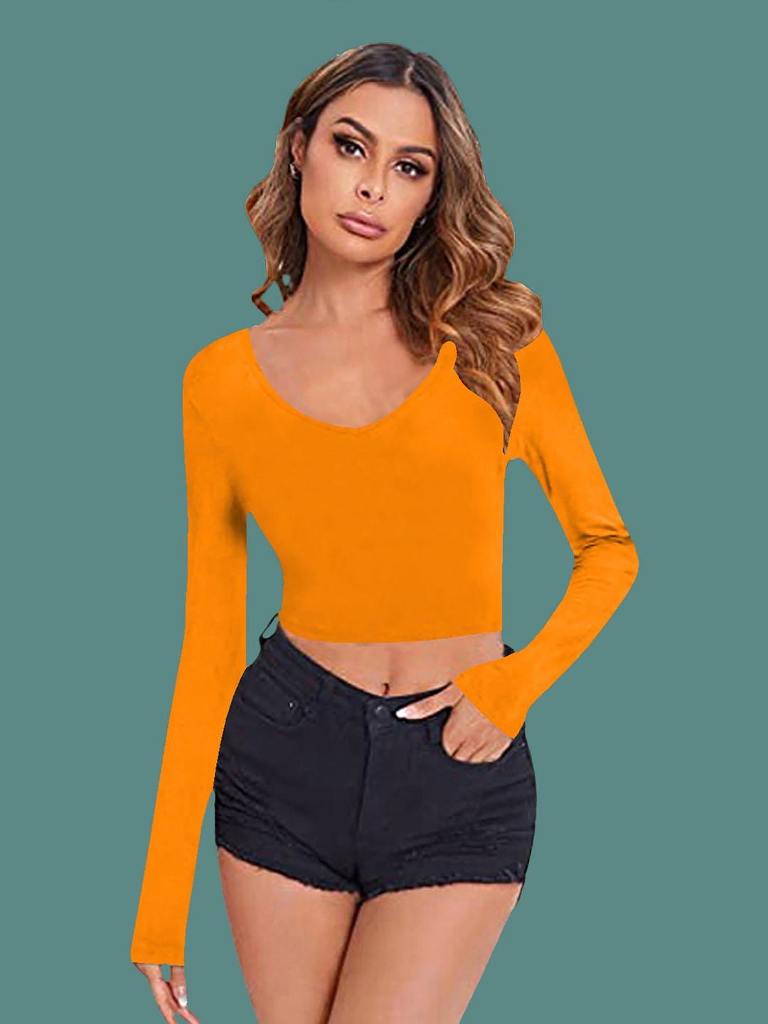 

Dream Beauty Fashion Women Scoop Neck Fitted Crop Top, Yellow
