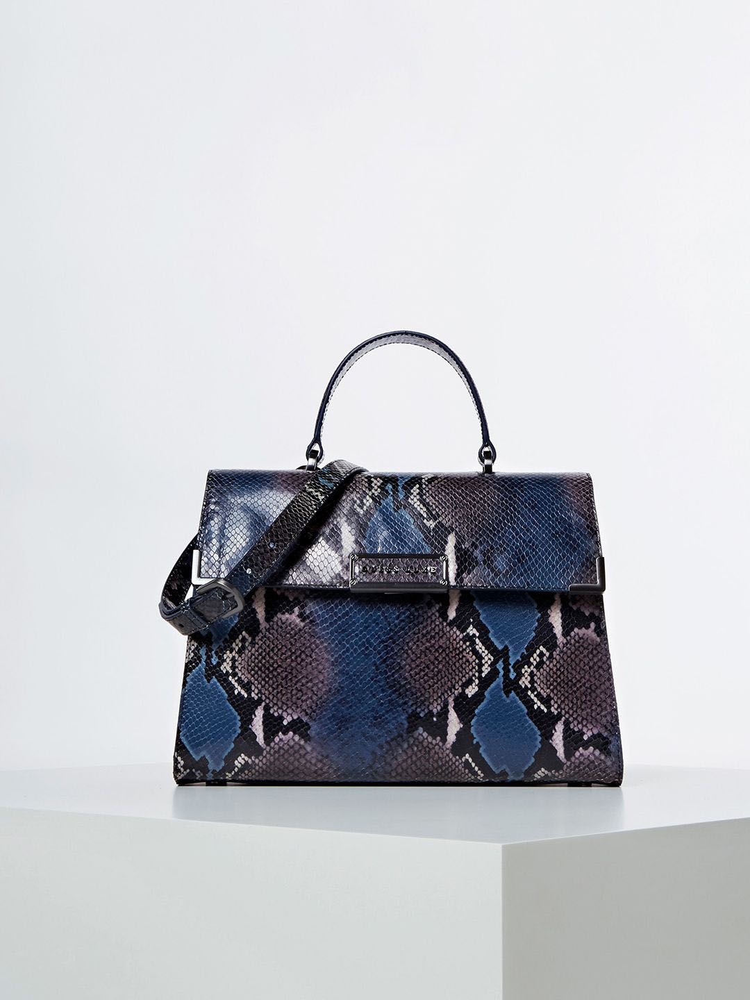 

GUESS Animal Printed PU Structured Satchel with Tasselled, Blue