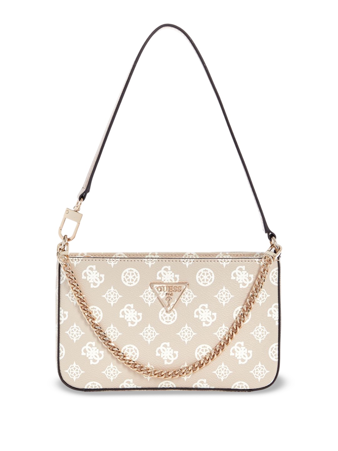 

GUESS Women Brand Logo Printed Structured Shoulder Bag, Beige