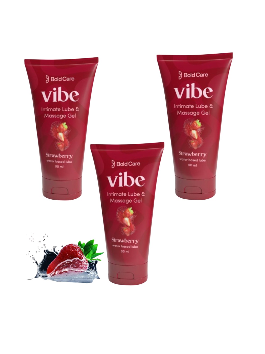 

Bold Care Set Of 3 Vibe Strawberry Lubricants- 50 ml Each, Pink