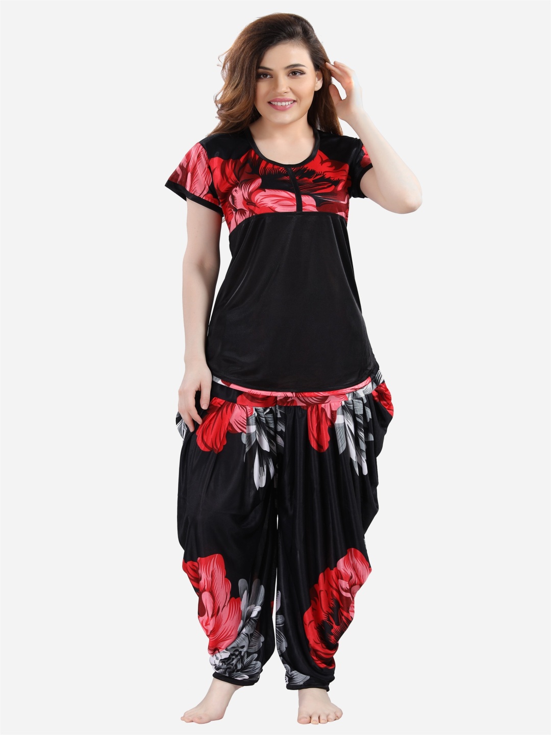 

Dreambe Women Floral Printed Night suit, Red