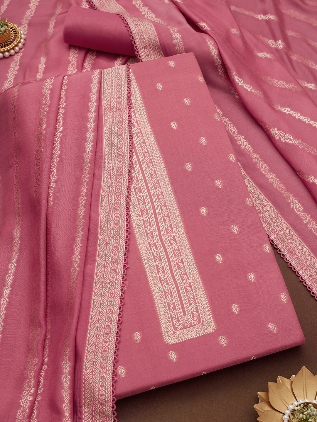 

Soch Ethnic Motifs Printed Muslin Unstitched Dress Material, Pink