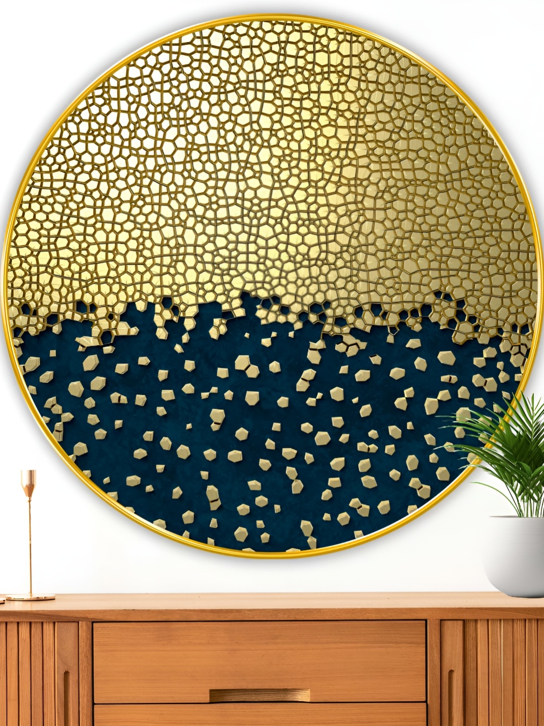 

Myntra Elegant Homes Gold-Toned & Teal Blue Abstract Wooden Wall Art