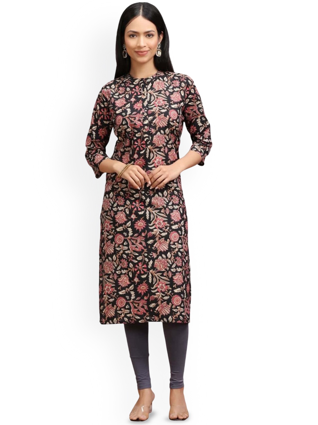 

COTTON CULTURE Women Floral Printed Kurta, Black