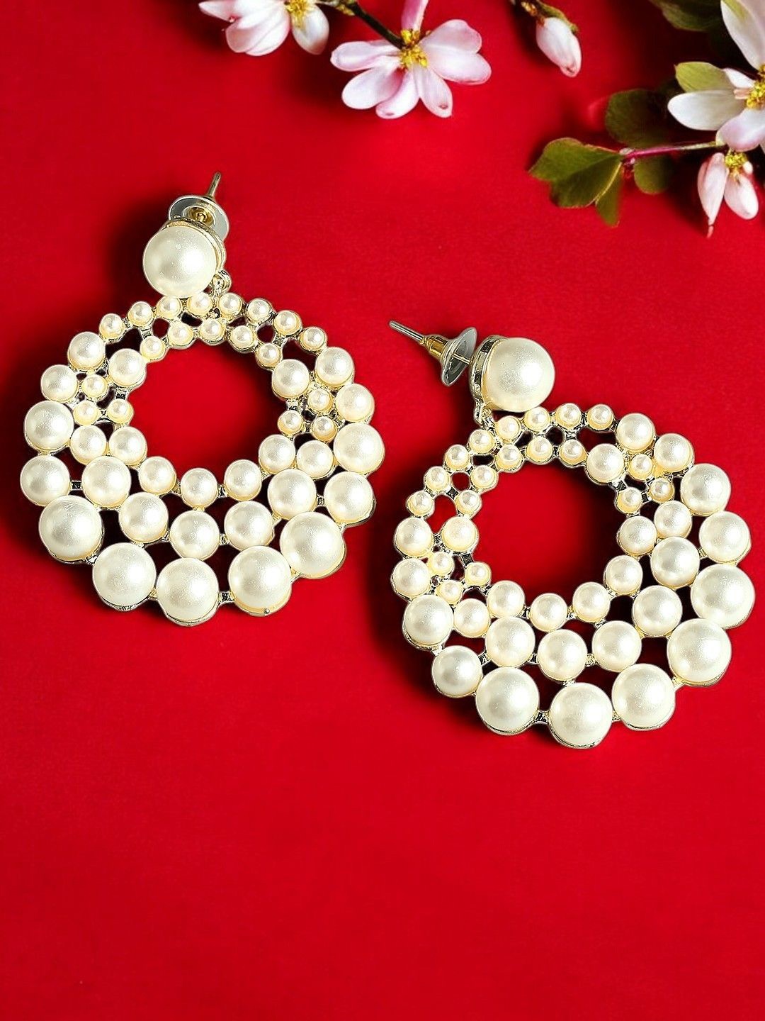 

OOMPH Pearls Circular Shaped Drop Earrings, White