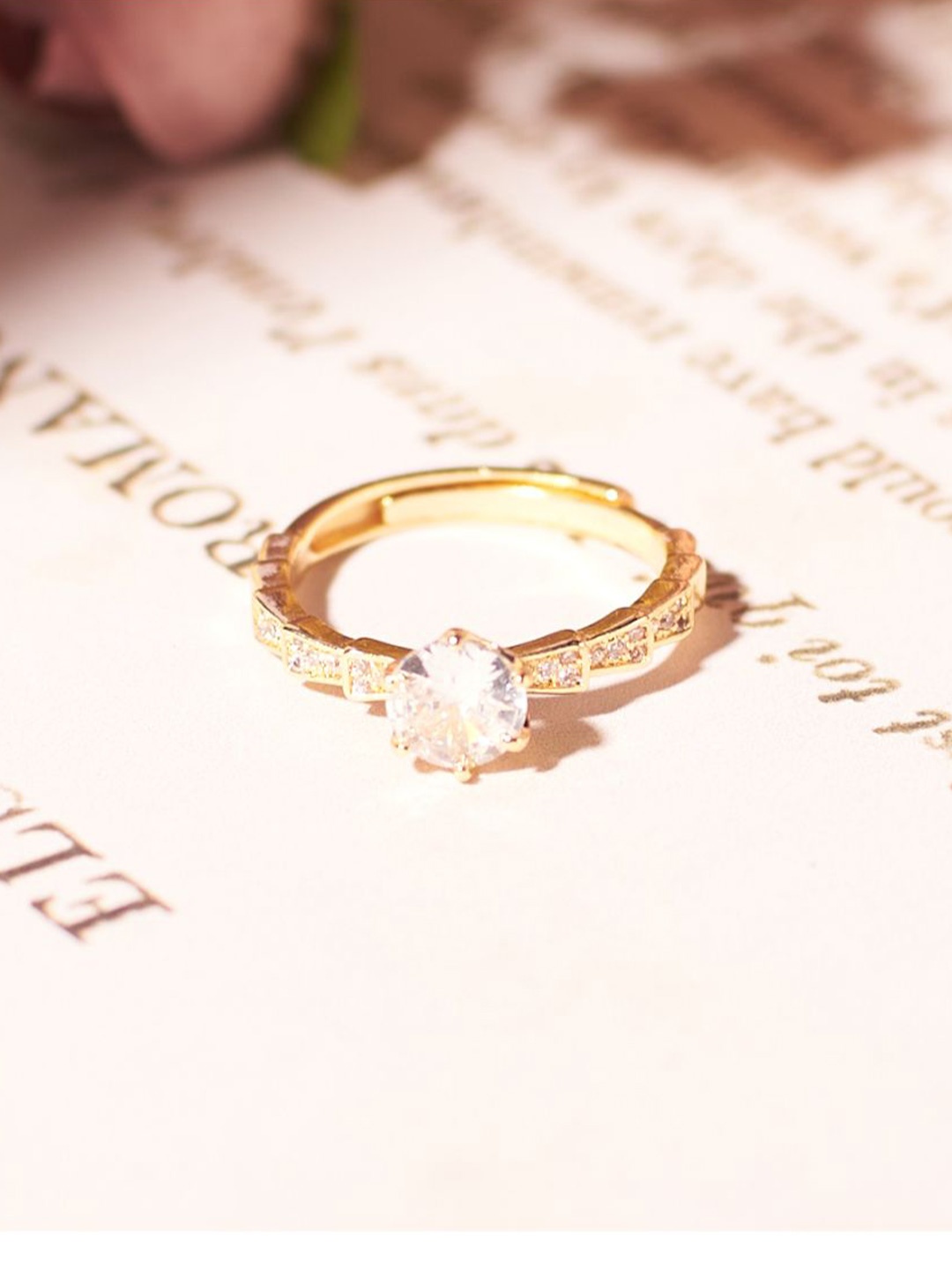 

SALTY Gold American Diamond Studded Ring For Women & Girls