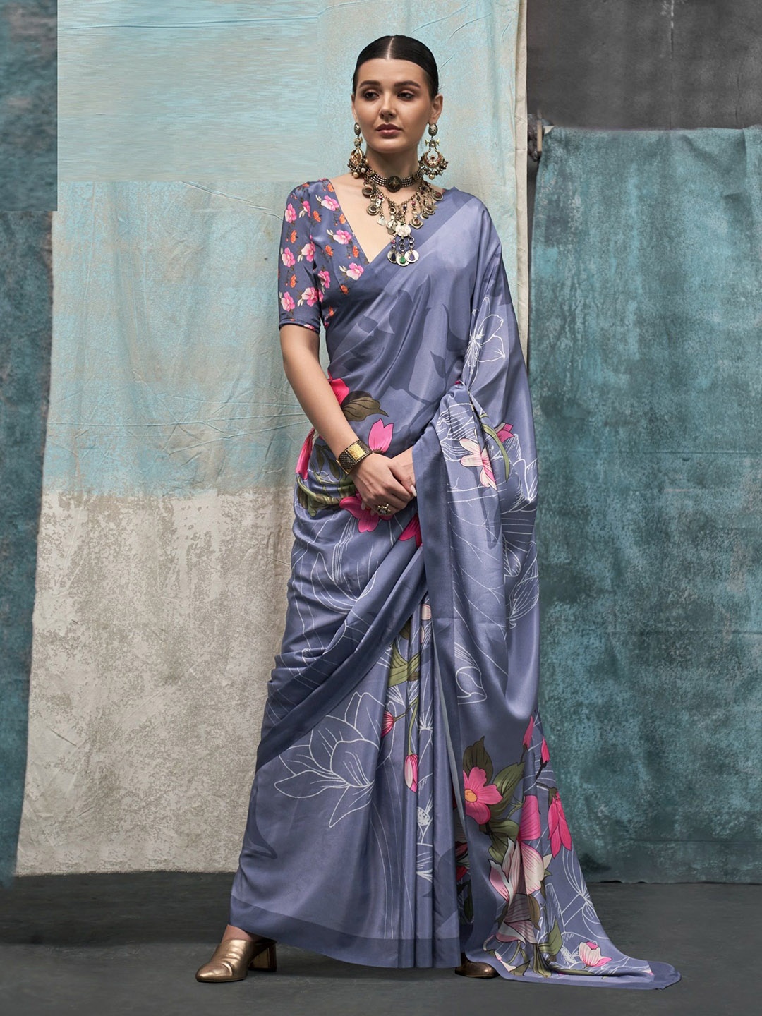 

MAHALASA Ethnic Motifs Printed Saree, Grey
