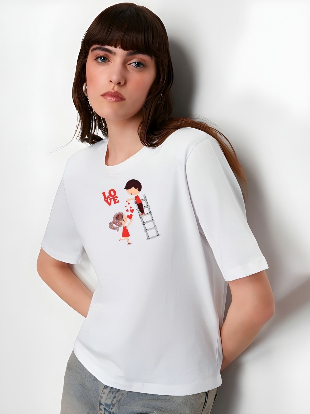 

SZN Women Graphic Printed Round Neck Cotton Boxy T-shirt, White