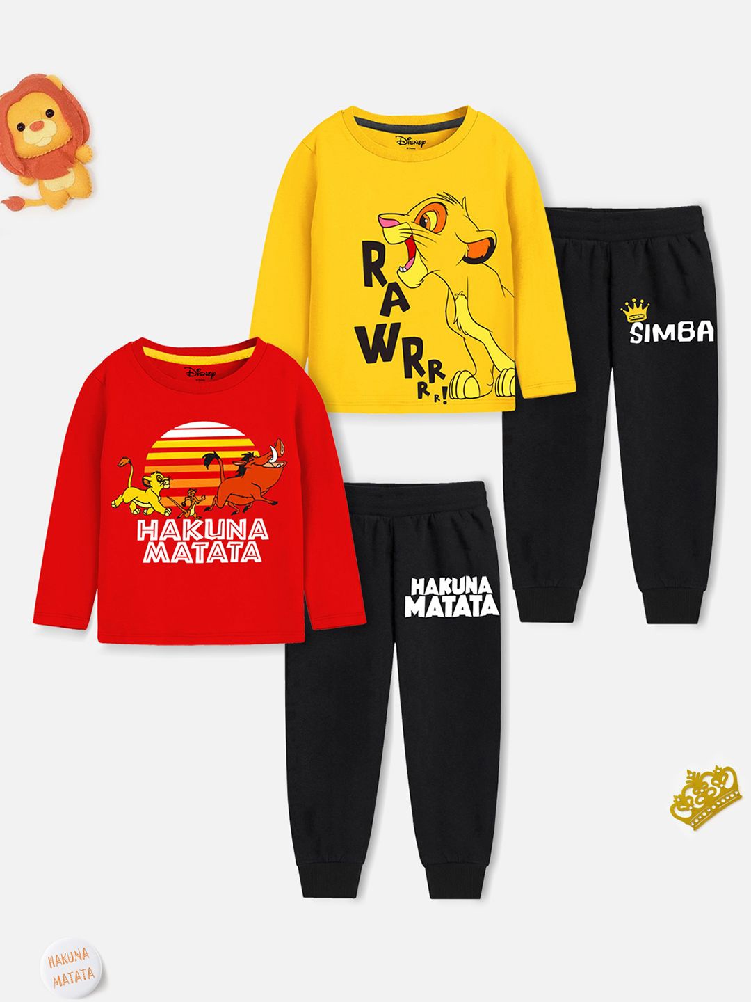 

Disney By Miss and Chief Boys Pack Of 2 Lion king Printed T-Shirt With Joggers, Yellow