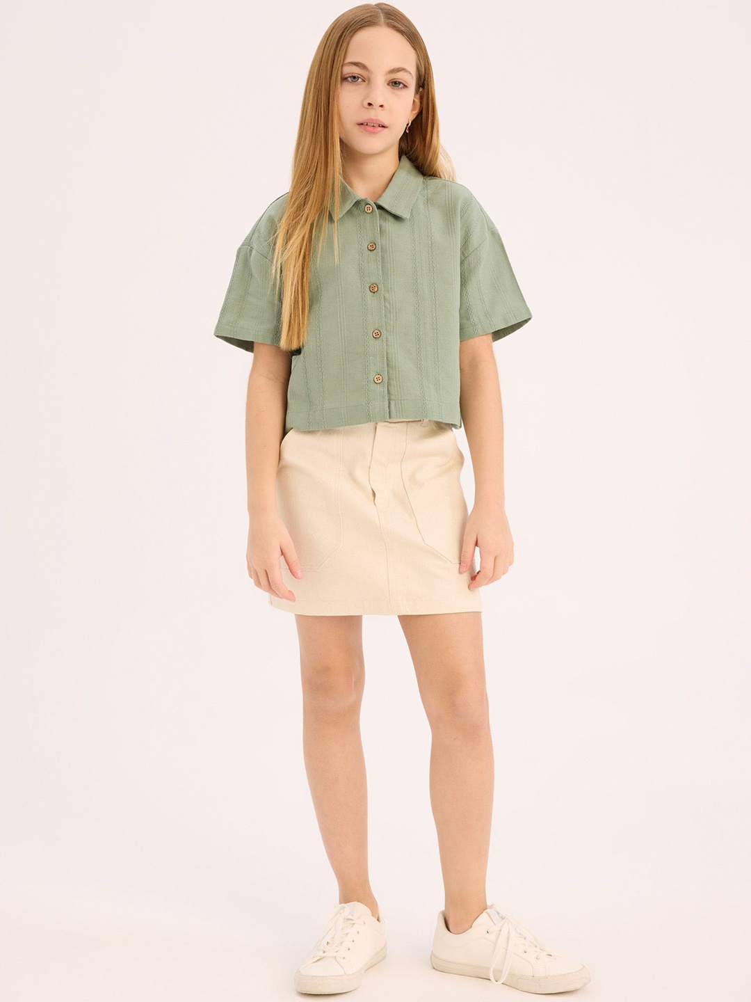 

DeFacto Girls Pure Cotton A-Line Mini Skirt, Beige